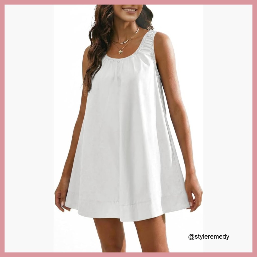 Lightweight Polyester Babydoll Sundress Sleeveless Scoop Neck Mini